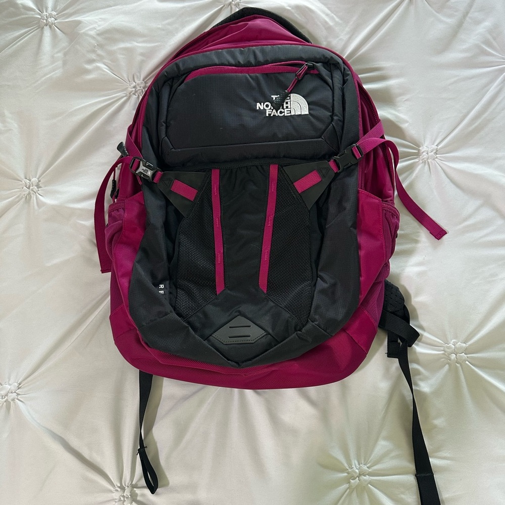 The North Face Magenta and Black Backpack